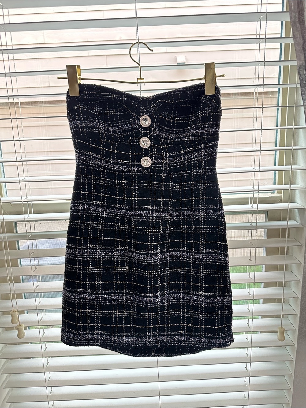Fashion Nova Black and White Strapless Tweed Mini Dress